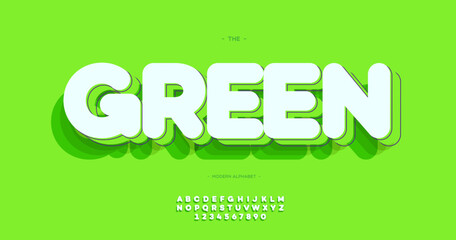 Green font 3D bold style modern typography for t shirt, game, book, racing, infographics, motion graphics, video, promotion, poster, decoration, banner, printing. Trendy typeface. Vector 10 eps