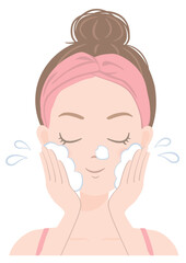 スキンケアをしている女性-06（洗顔）