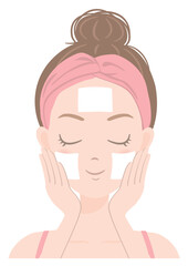 スキンケアをしている女性-05（コットンパック）