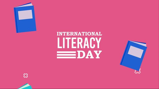 happy literacy day lettering and books