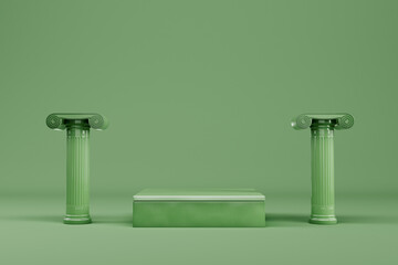 Abstract minimal background. Cylindrical platform with ancient pillars for product display