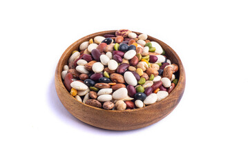 many dried multi-colored beans closeup, an assortment of various kidney beans and peas