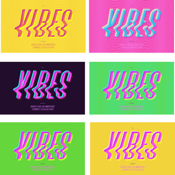 Vector vibes font cool modern style trendy typography for decoration, logo, summer party poster, t shirt, book, card, banner, printing, stamp. Cool alphabet. Trendy typeface. 10 eps
