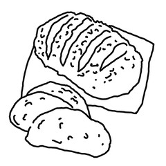 Tasty fresh bread from oven. Healthy food to every day dish. For bakery shop logo, cafe poster, restaurant menu. Hand drawn illustration. Cartoon retro vintage line style drawing.