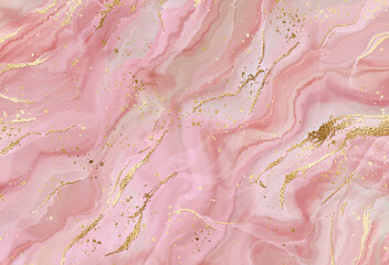 Marble stone background print design with gold texture and glitter splatter.