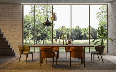 Illustration 3D rendering large luxury modern bright interiors Living room mockup computer digitally generated image