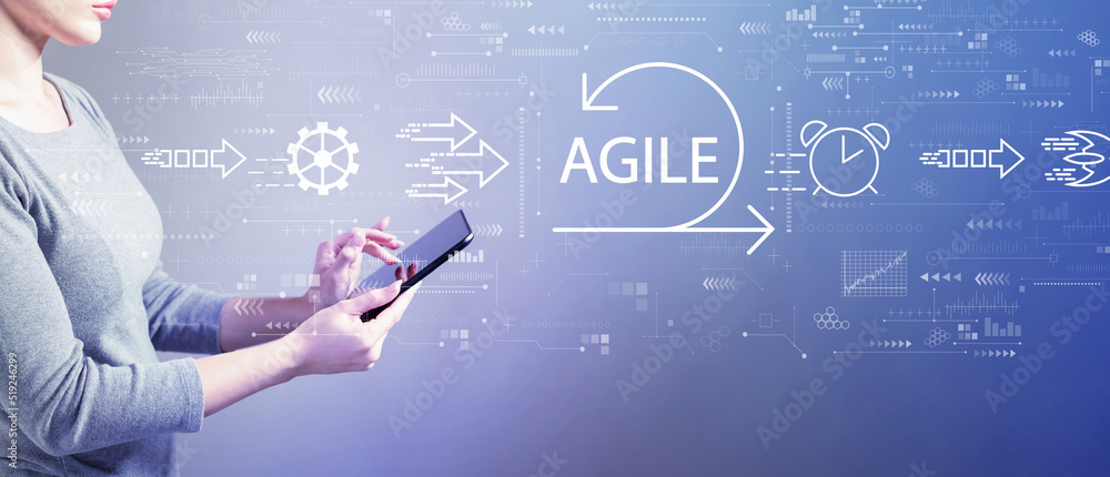 Poster agile concept with business woman using a tablet computer