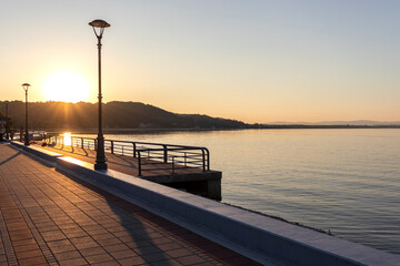Sunset view of Danube River at town of Golubac, Serbia