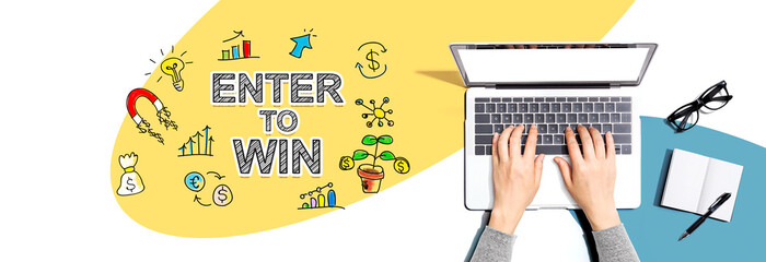 Enter to win with person using a laptop computer