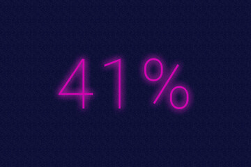 41% percent logo. forty-one percent neon sign. Number forty-one on dark purple background. 2d image