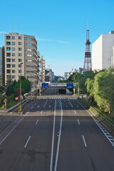 Hokkaido,Japan - July 9, 2022: Souseigawa Street in Sapporo, Hokkaido, Japan in the morning
