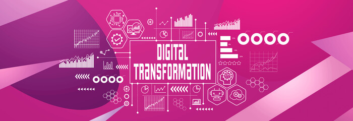 Digital transformation and technological revolution concept on a geometric pattern background