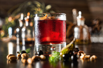 Christmas berries cocktail on the table