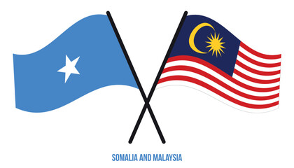 Somalia and Malaysia Flags Crossed And Waving Flat Style. Official Proportion. Correct Colors.