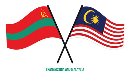 Transnistria and Malaysia Flags Crossed And Waving Flat Style. Official Proportion. Correct Colors.