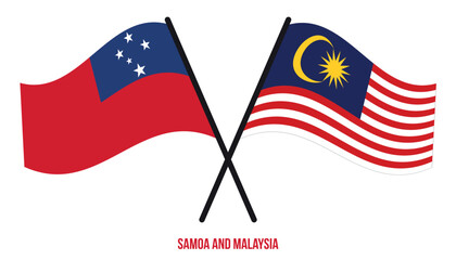 Samoa and Malaysia Flags Crossed And Waving Flat Style. Official Proportion. Correct Colors.