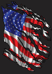 American flag isolated on black background for poster, t-shirt print, business element, social media content, blog, sticker, vlog, and card. vector illustration.                   