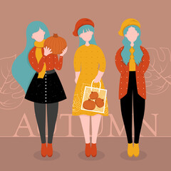 autumn women flat vector illustration