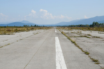 Ruins of underground airbase Željava, Bihać. Runway. Former military airfield on the border...