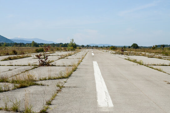 Ruins of underground airbase Željava, Bihać. Runway. Former military airfield on the border between Bosnia and Herzegovina and Croatia.   