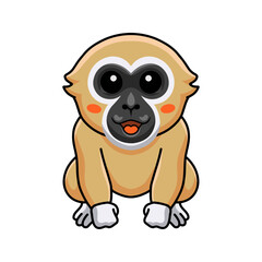 Cute white handed gibbon monkey cartoon sitting