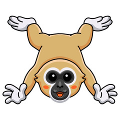 Cute white handed gibbon monkey cartoon posing