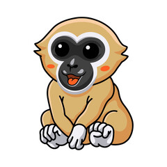 Cute white handed gibbon monkey cartoon sitting