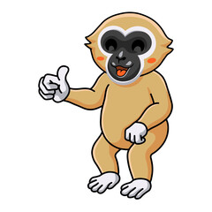 Cute white handed gibbon monkey cartoon giving thumb up