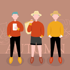 autumn men flat vector illustration