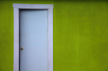 open door entrance bright green wall background exit solution choice