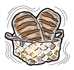 Tasty fresh bread from oven. Healthy food to every day dish. For bakery shop logo, cafe poster, restaurant menu. Hand drawn illustration. Cartoon retro vintage line style drawing.