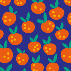 Simple geometric seamless pattern with fruits and leaves. Trendy hand drawn textures. Modern abstract design for paper, fabric, interior decor and other users.
