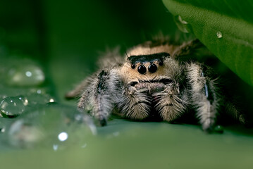 Big jumping spider with prey