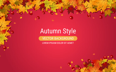 Autumn style elegant background with colorful leaves. Banner, coupon, card, flyer, booklet vector template