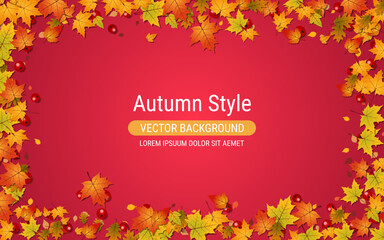 Autumn style elegant background with colorful leaves. Banner, coupon, card, flyer, booklet vector template