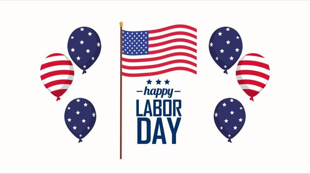 happy labor day lettering with flag