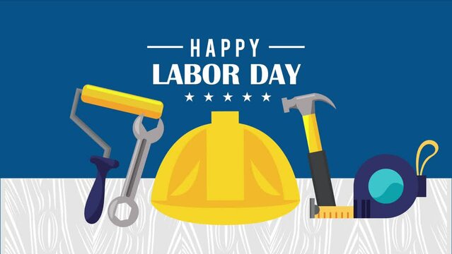 happy labor day lettering with helmet