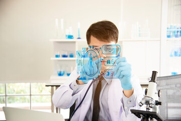 Man touching a business digital interface concept on a touch screen with his finger.Modern medical...