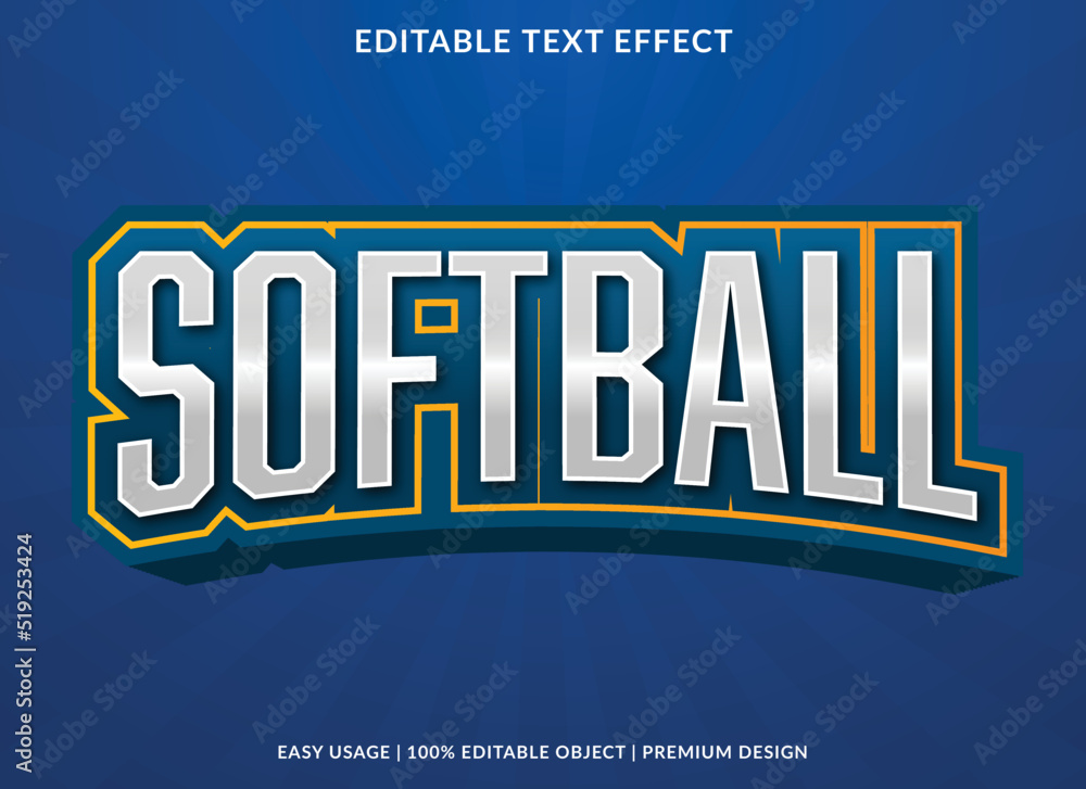 Poster softball editable text effect template with abstract background use for business logo and brand
