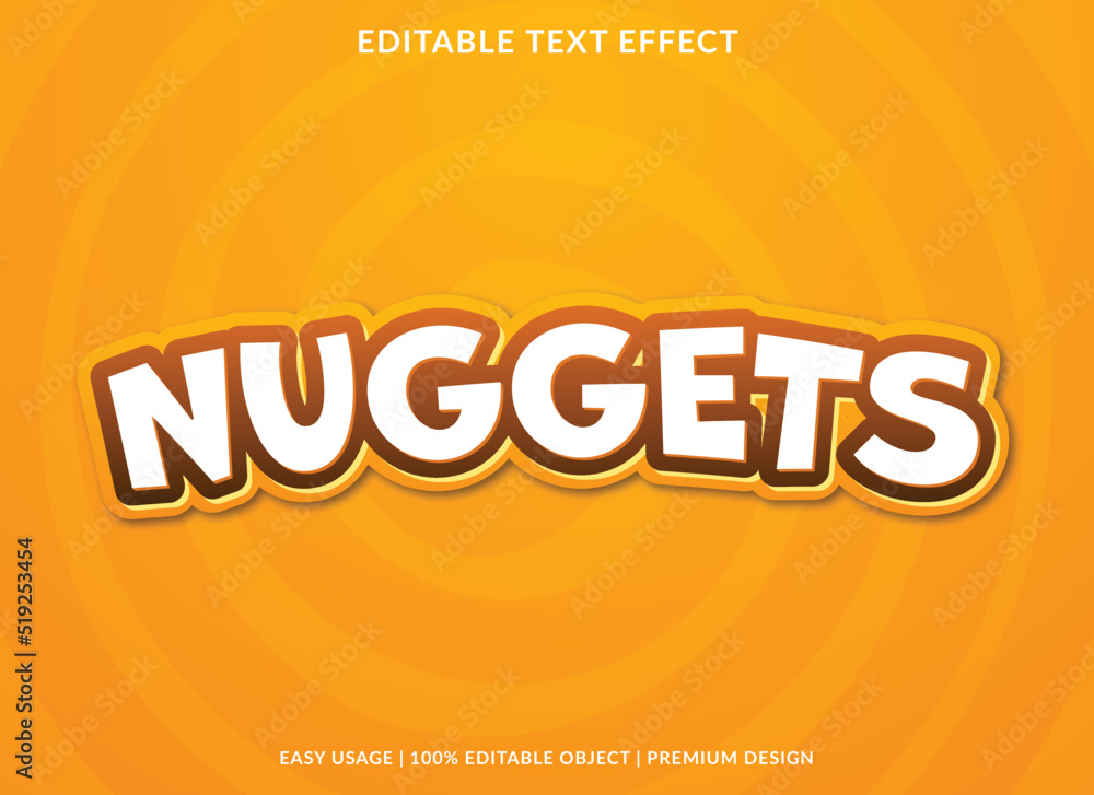 Aufkleber nuggets editable text effect template with abstract background use for business logo and brand