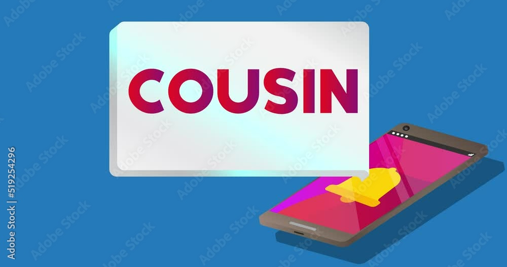 Aufkleber cousin text on notification bubble from portable information device screen. mobile app message, conn