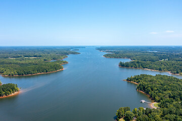 Aerial View of Kerr Lake in North Carolina on a sunny day in the summer - obrazy, fototapety, plakaty
