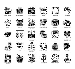 Set of  Aquaculture thin line icons for any web and app project.