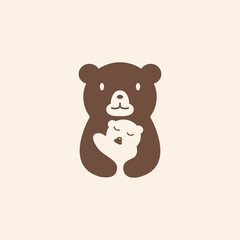 Bear mom and baby logo design illustration