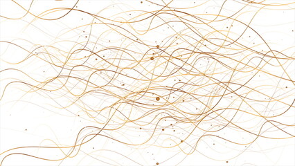 Golden wavy lines and shiny dots abstract background