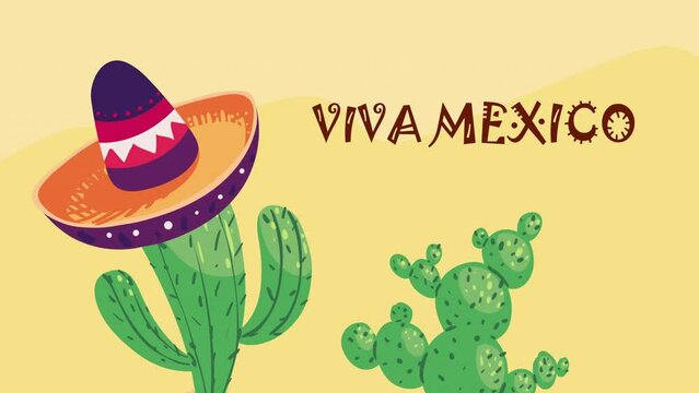 viva mexico lettering with cactus