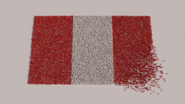 Peruvian Flag formed from a Crowd of People. Banner of Peru on White.