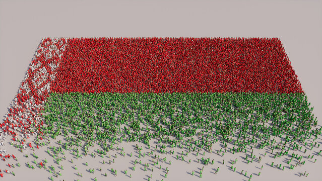 Belarusian Flag formed from a Crowd of People. Banner of Belarus on White.