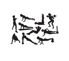 Fototapeta na wymiar Gymnastics, gym, weight lifting and fitness, art vector silhouettes design 