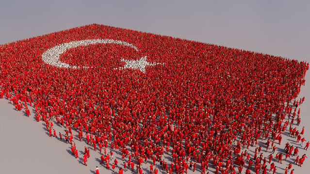 Turkish Banner Background, with People gathering to form the Flag of Turkey.